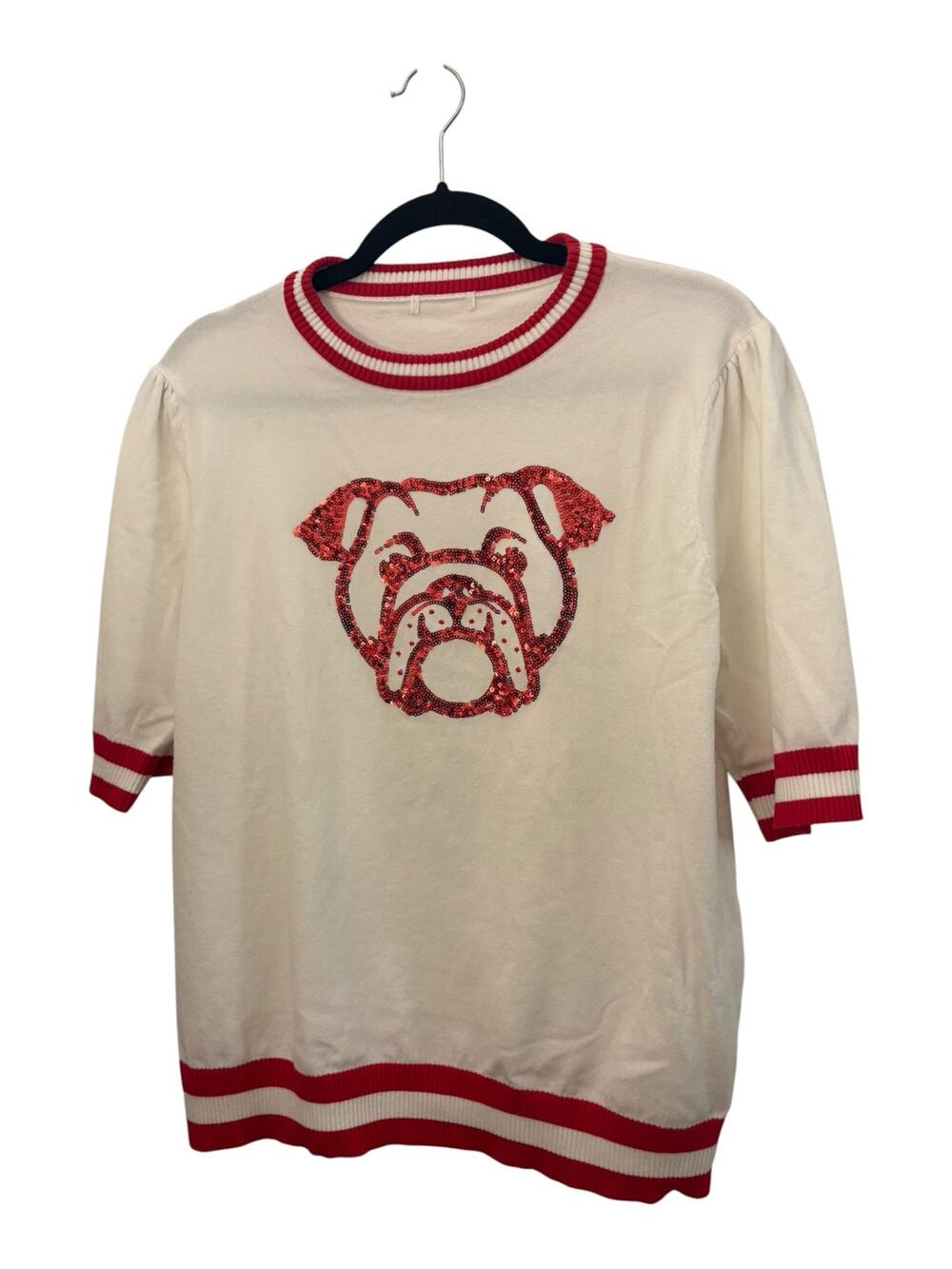 Stay In Character White & Red Bulldog Sweater L Academic Sporty Collegiate